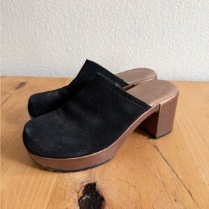 Crown Vintage Black and Brown Suede Platform Mules